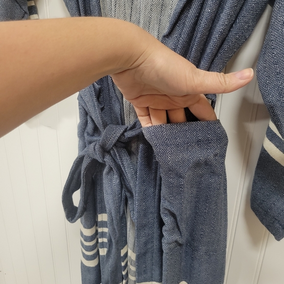 Blue and Cream Belted Sweater Jacket - Picture 5 of 8